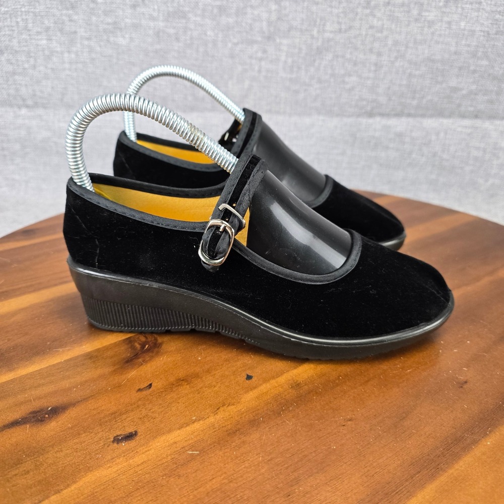 Black Velvet Mary Jane Wedge Martial Arts Tai Chi Shoes Womens Size 6 230